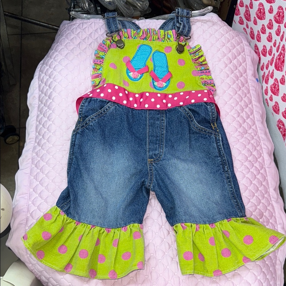 Colorful Kids Denim Overalls with Polka Dots